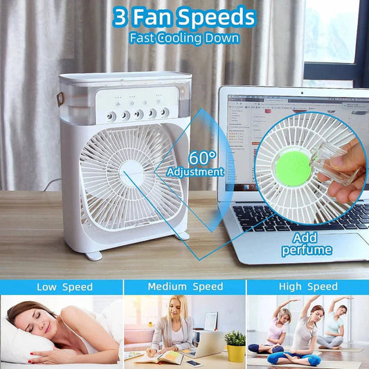 Portable Air Cooler Fan – USB Mist & LED Light